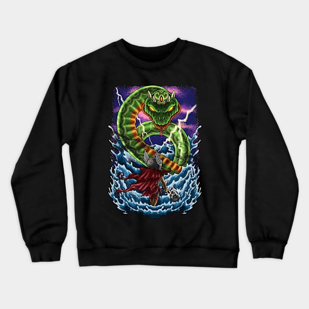 Ragnarok Showdown: Thor vs Jormungandr Design Crewneck Sweatshirt by Holymayo Tee